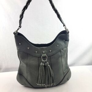Isabella Adam's genuine leather grey braided handle tassle boho shoulder bag